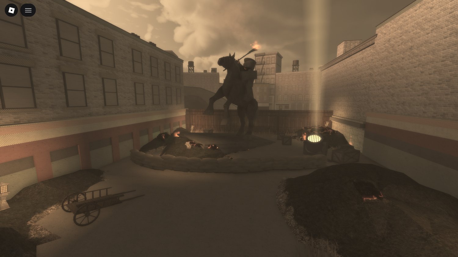 Roblox wartime streets with vintage vehicles and urban detail
