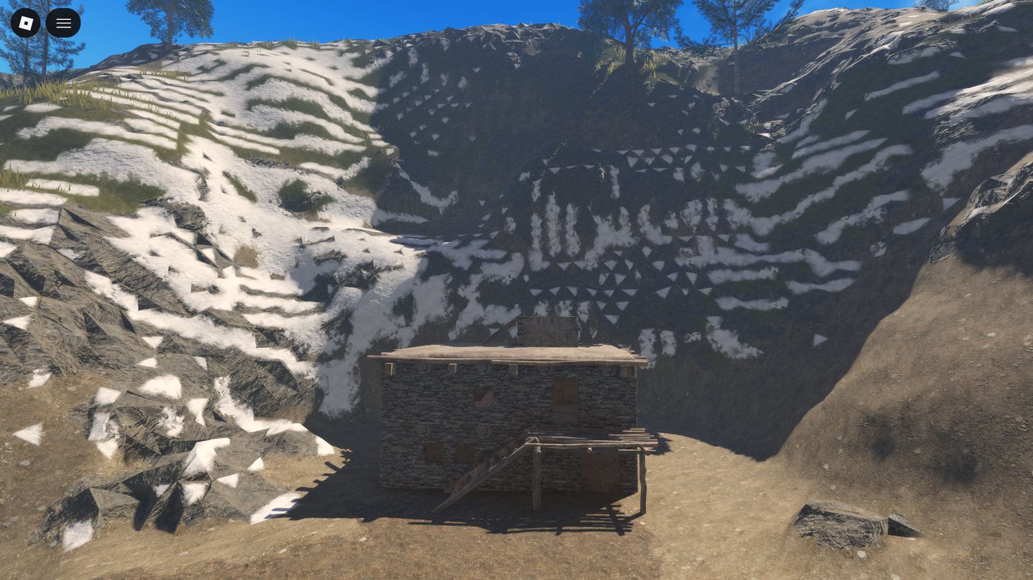 Roblox stone compound base built into rugged cliffs