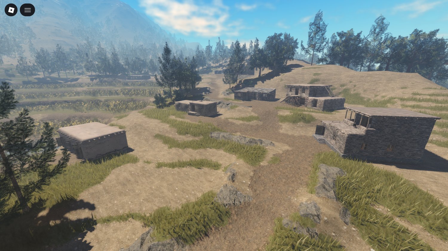 Dense forest and rocky Roblox mountain scenery for combat gameplay