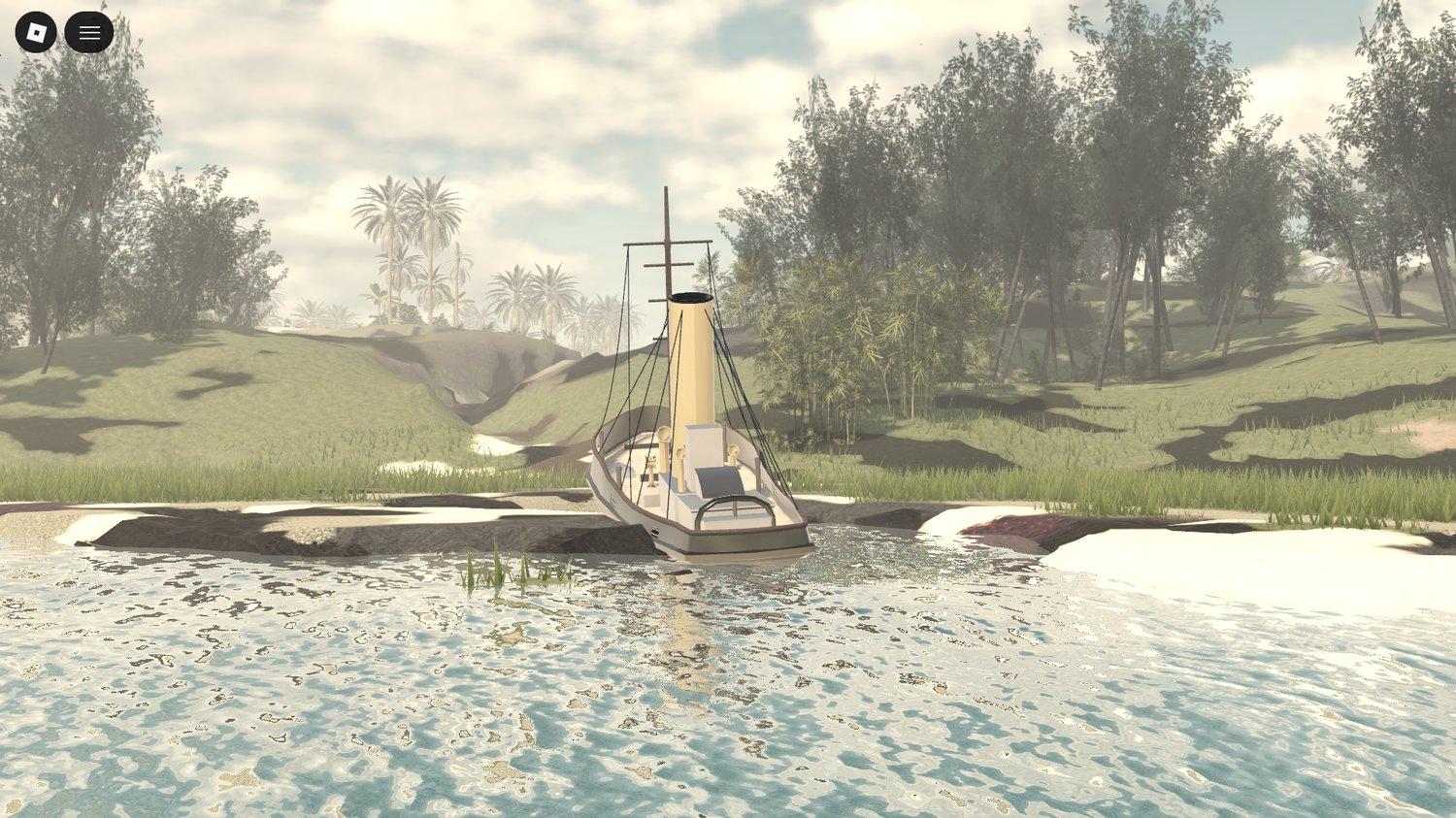 Tropical Roblox war environment with villages and fortifications