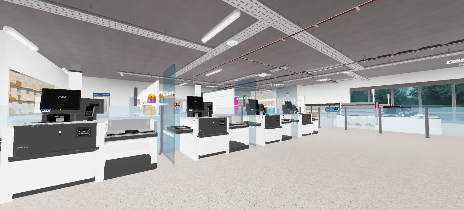 Staff lounge and breakroom area in Roblox commercial map