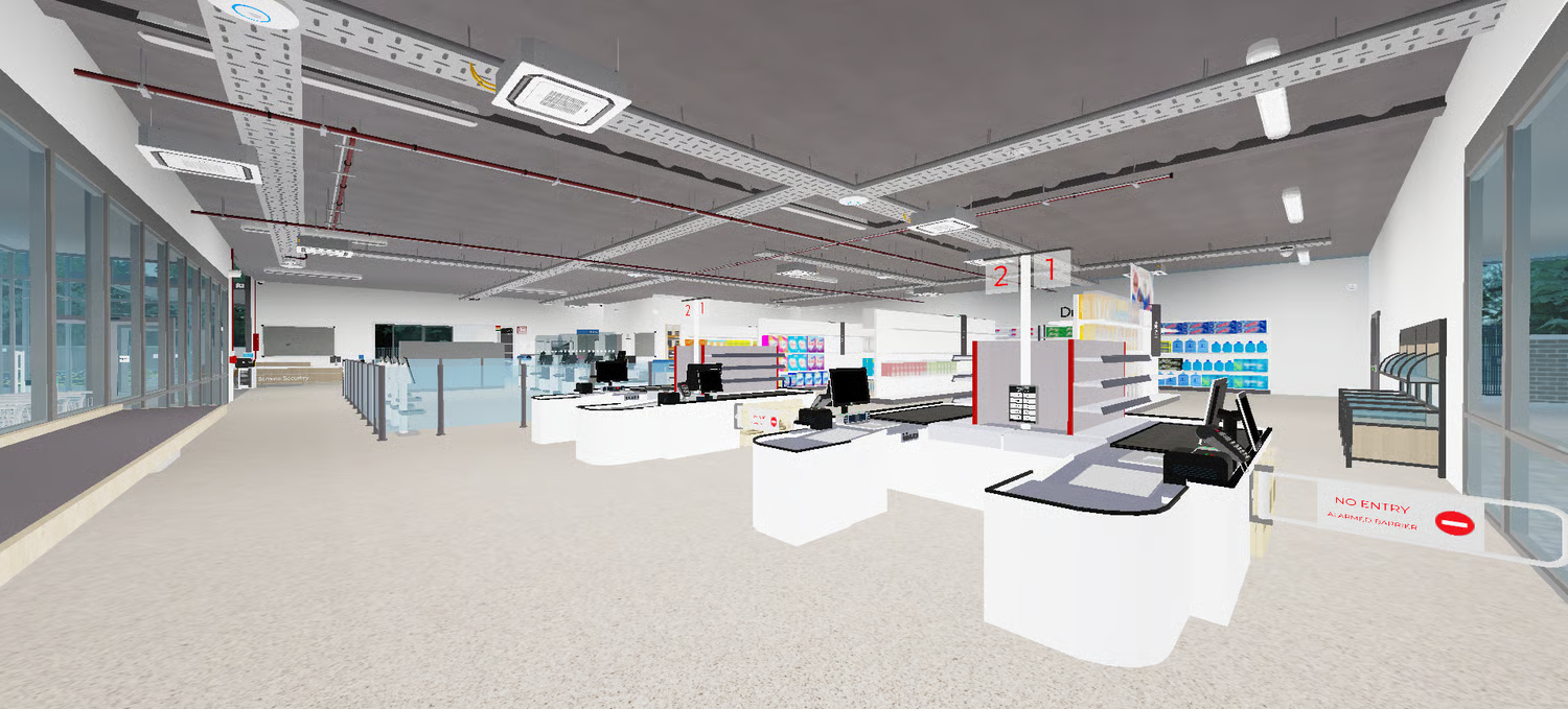 Realistic supermarket maintenance and kitchen areas in Roblox
