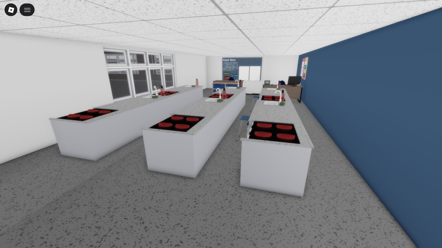 Roblox British School with two floors and multiple classrooms