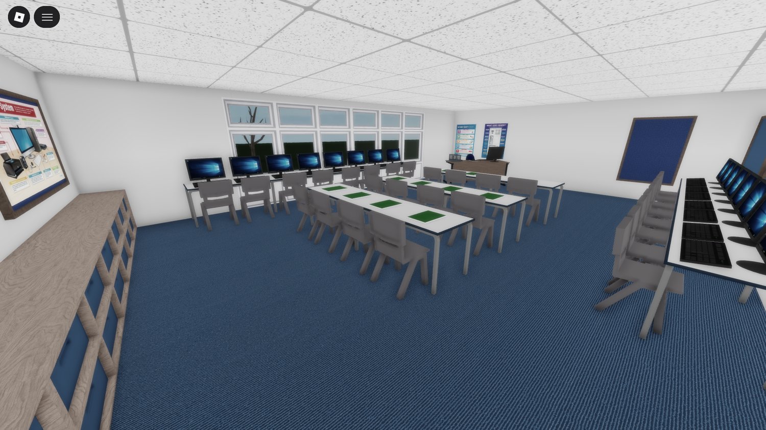 Cinematic two-floor school environment in Roblox for storytelling