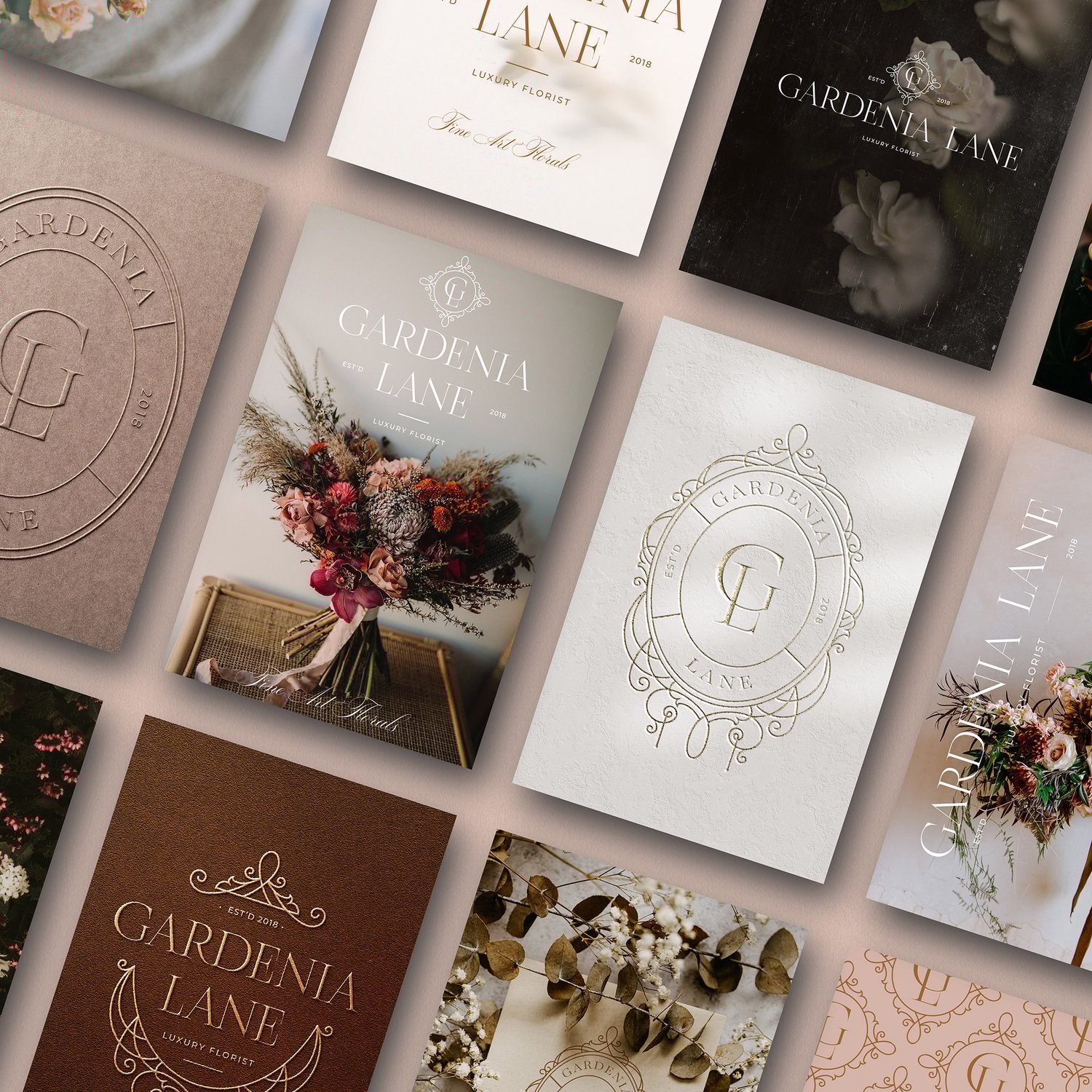 collection of logo designs on business cards