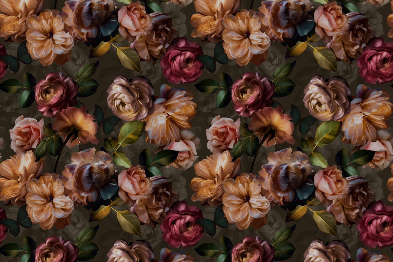 dark pink burgundy and cream illustrated floral pattern