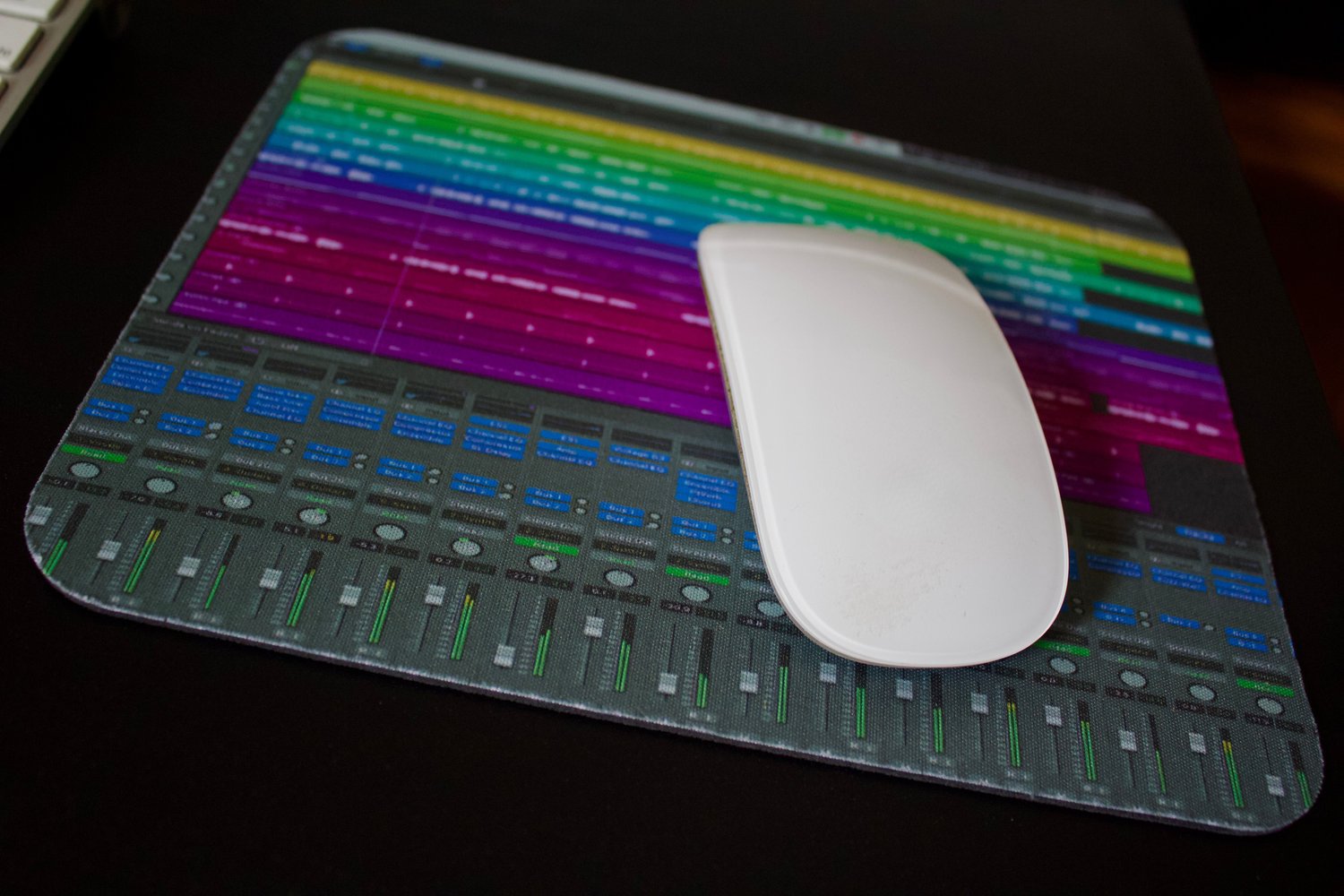 A minimalist DAW-inspired studio mousepad designed for smooth, precise control. Clean aesthetics and a compact size make it a perfect fit for any home studio or music production setup.