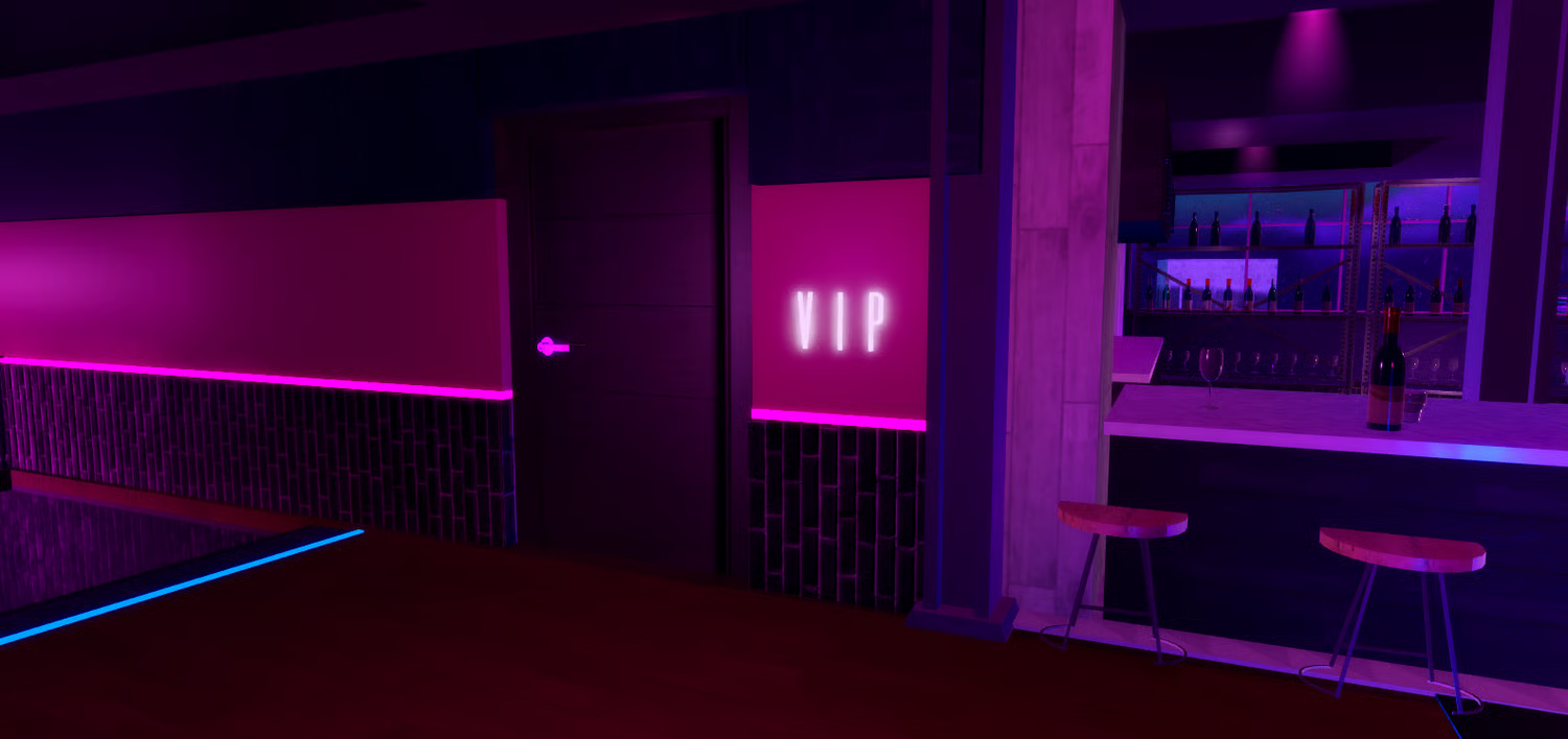 Indoor seating and social roleplay zones in Roblox club
