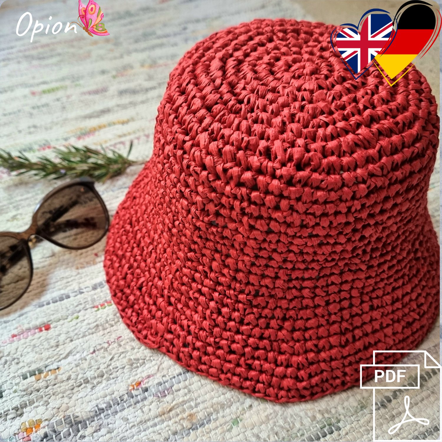 H4 Raffia Bucket Hat Crochet Pattern PDF, Summer Hat, Adjustable Size ...