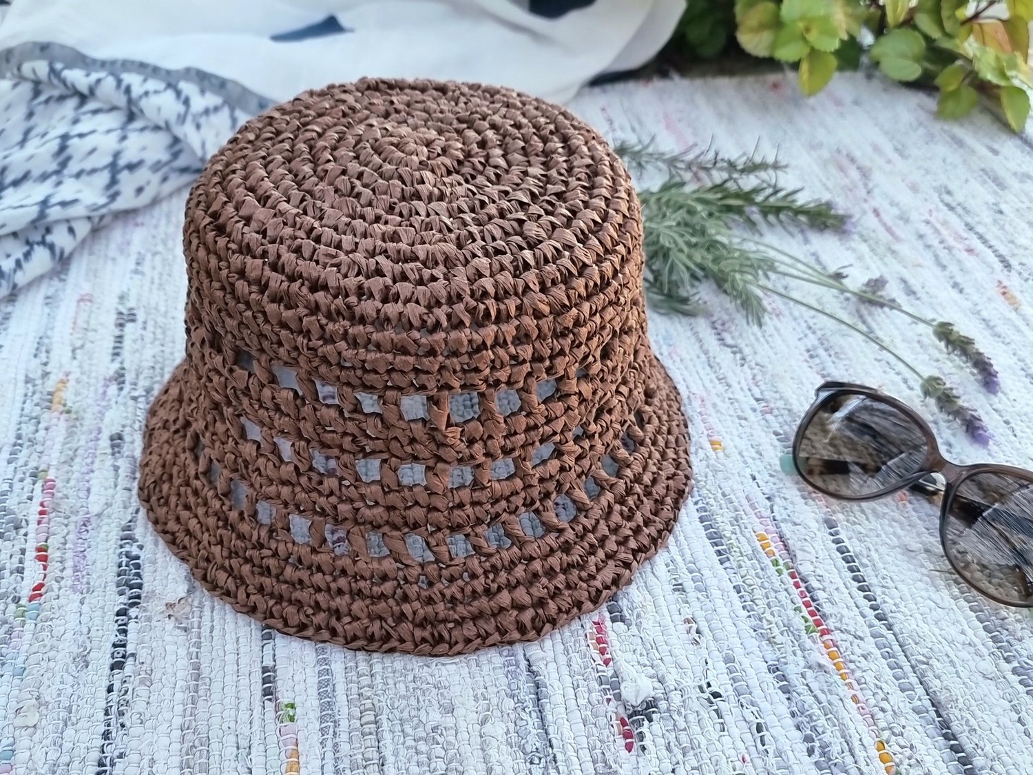 H5 Raffia Bucket Hat Crochet Pattern PDF, Summer Hat, Adjustable Size ...