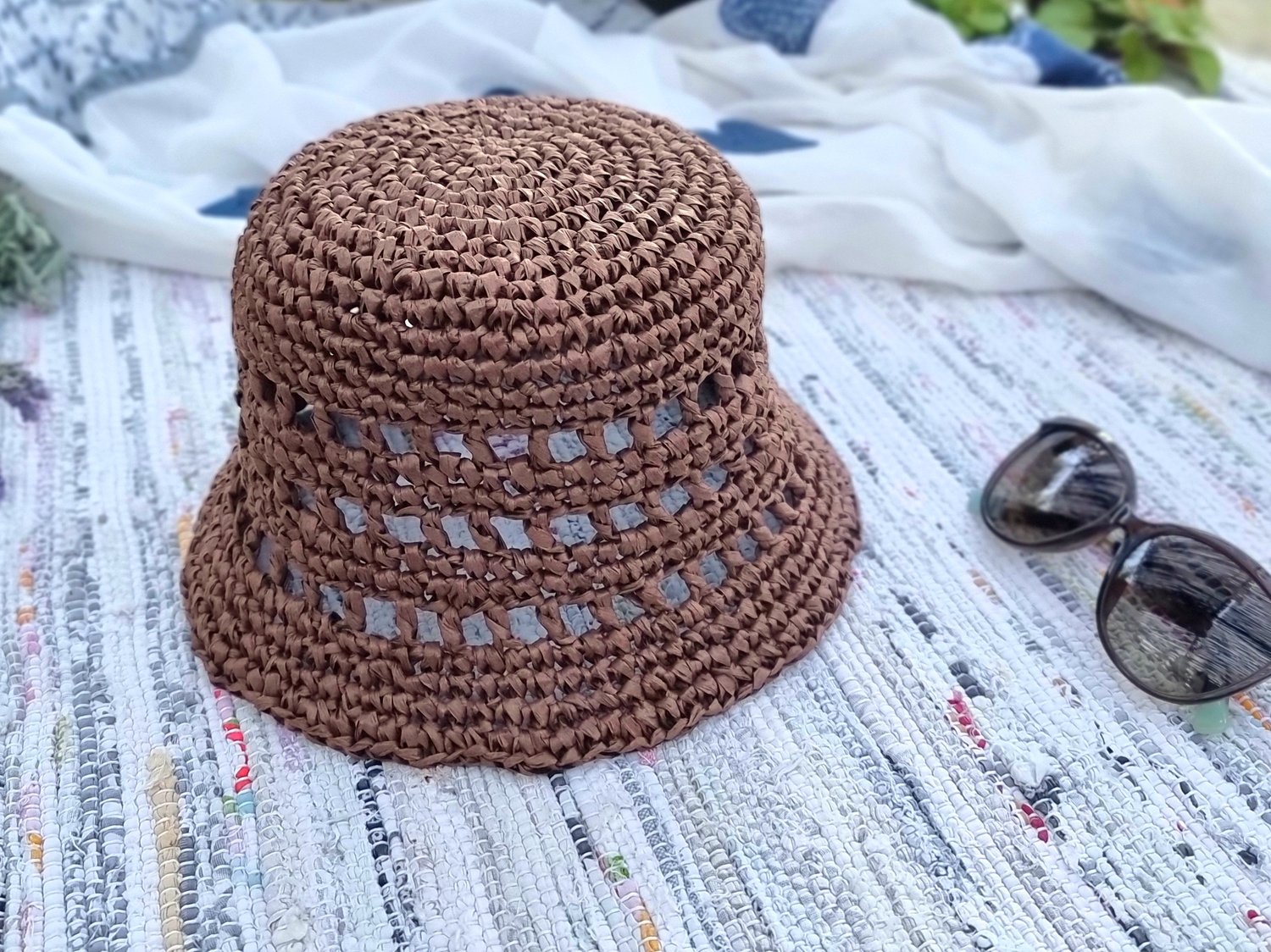 H5 Raffia Bucket Hat Crochet Pattern PDF, Summer Hat, Adjustable Size ...