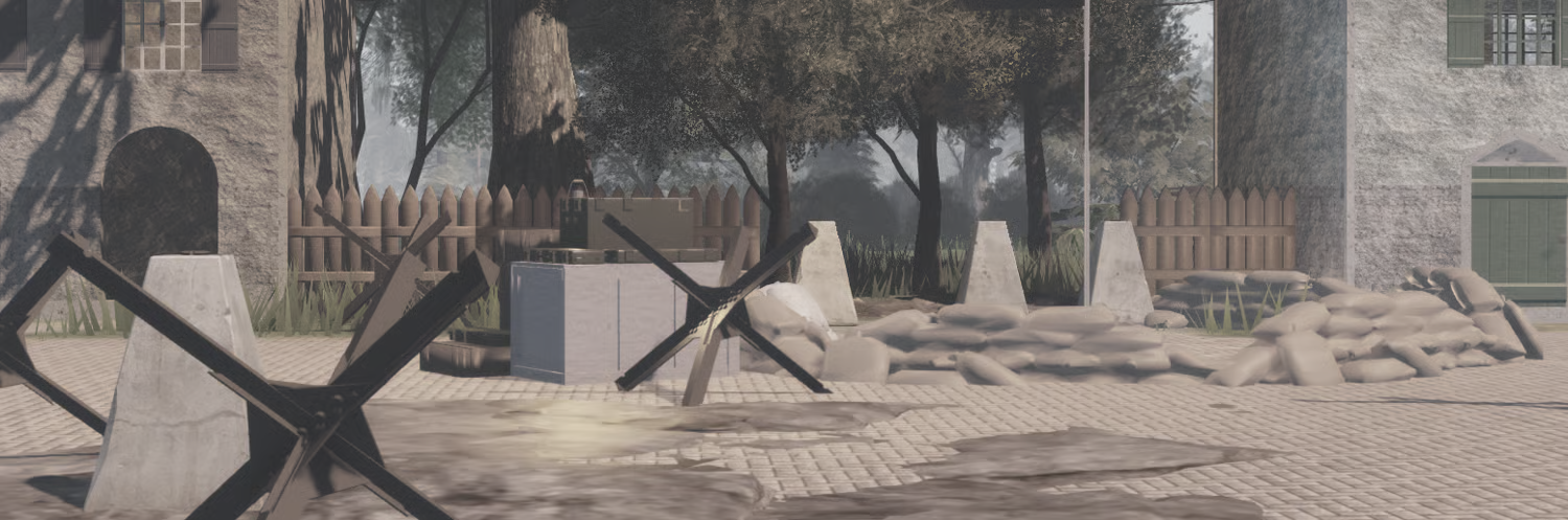 WW2 town with interiors and defenses in Roblox