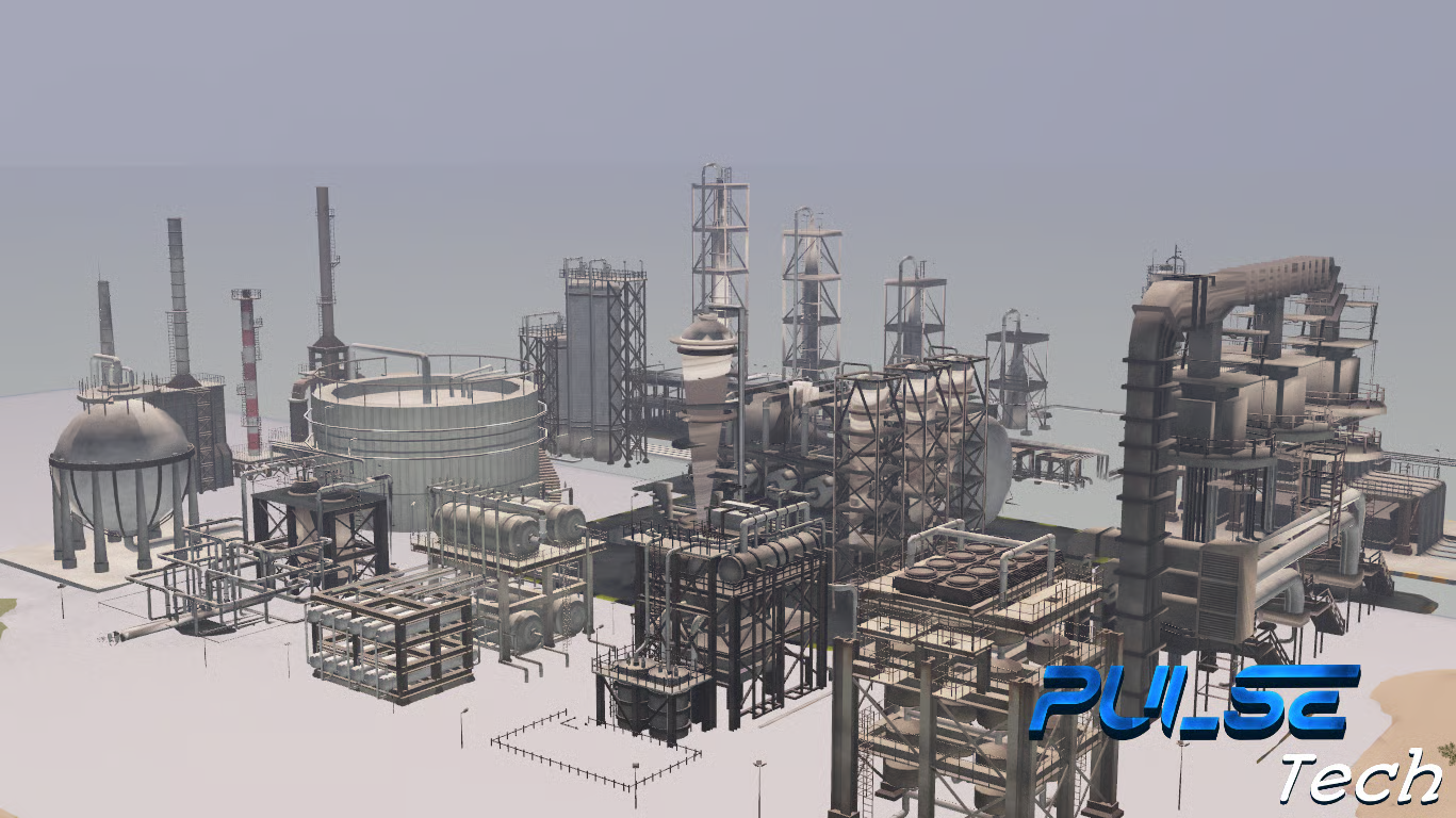 High-detail PBR oil refinery mesh in Roblox