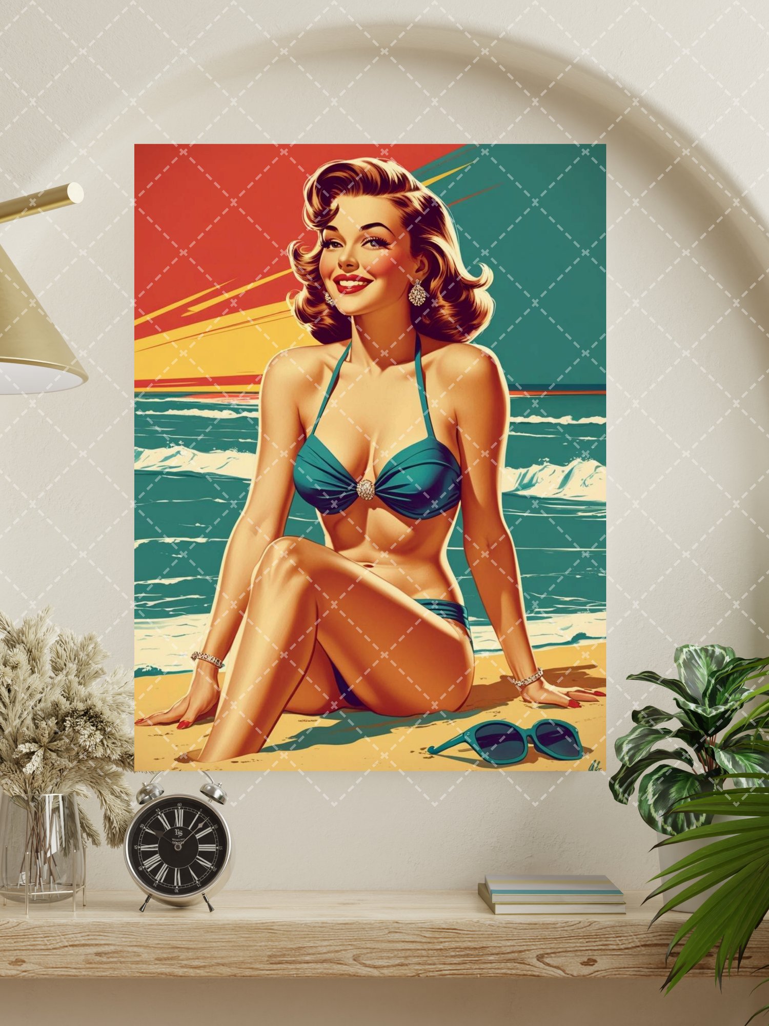 vintage pin up poster,  retro bikini wall art,  pinup beach illustration,  1950s pin up decor,  mid century wall art,  retro woman poster,  beach pinup artwork,  classic pin up art,  man cave wall decor,  vintage glamour poster