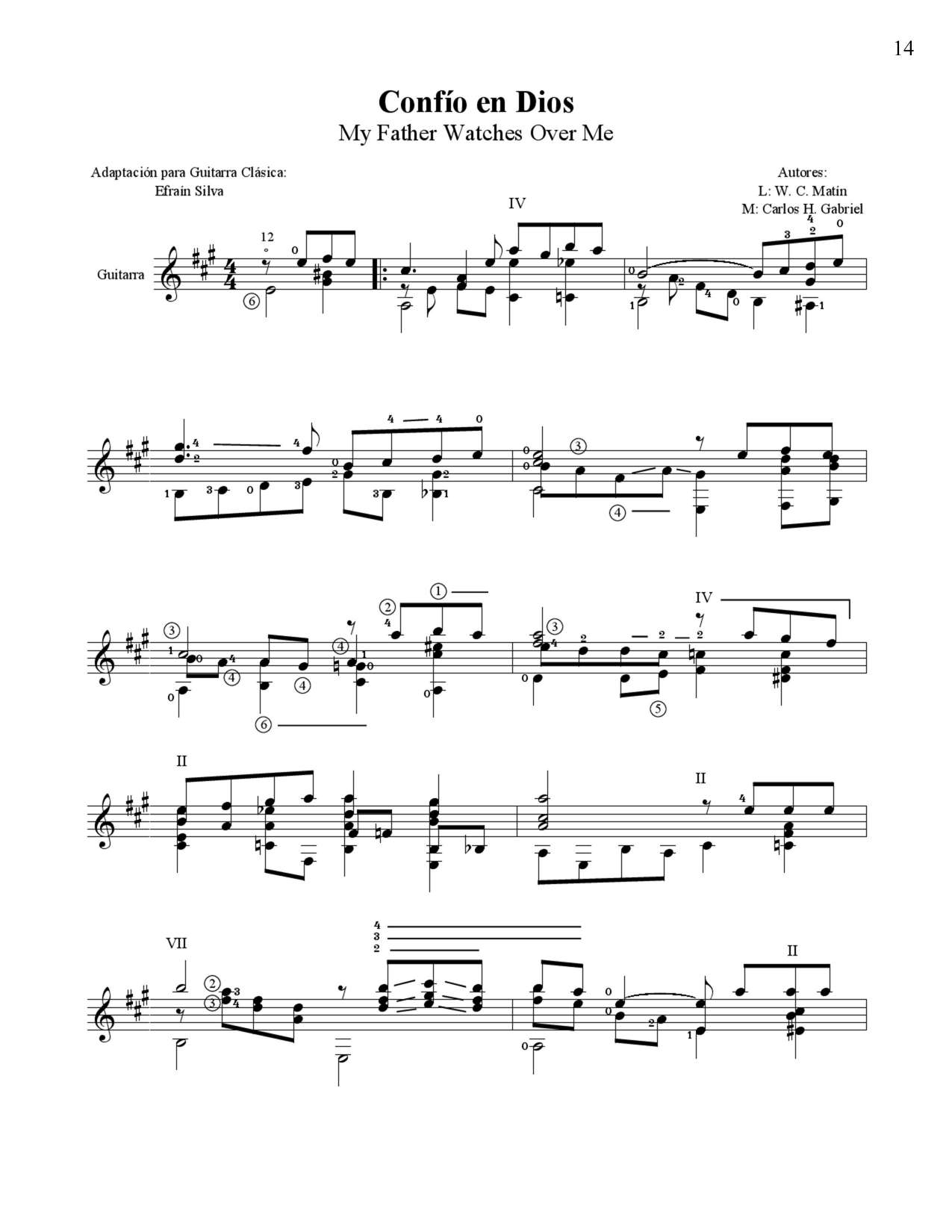 My Father Watches Over Me, Confío en Dios, I Trust in God, W.C. Martin, Charles H. Gabriel, Providence, Hymn Arrangement, Comfort Music, Slow Tempo, Religious Guitar.