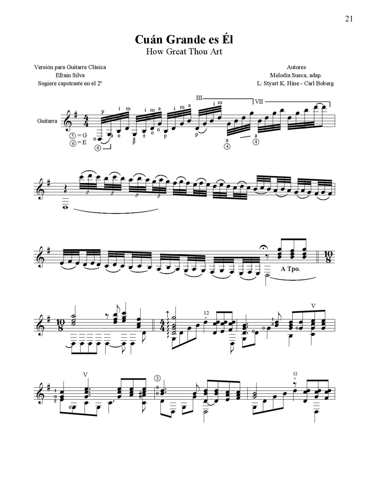 How Great Thou Art, Cuán Grande es Él, O Store Gud, Carl Boberg, Tremolo Study, Bass Melody, Concert Piece, Worship Anthem, Virtuoso Guitar, Por Siempre Amén Book.