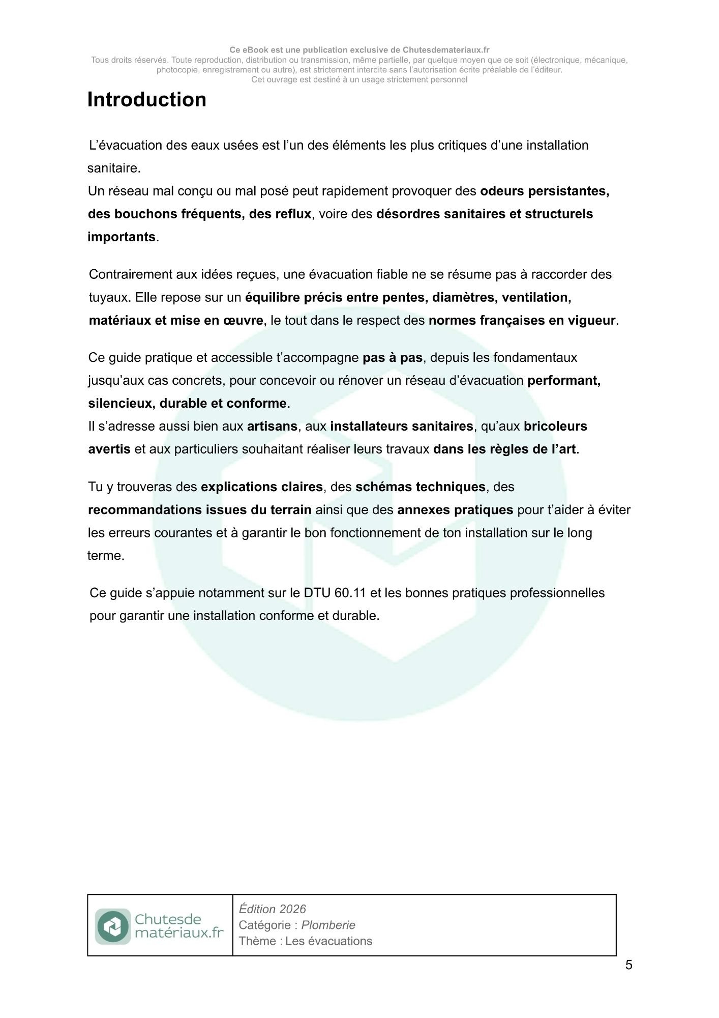 Introduction du guide de plomberie présentant les principes d’un réseau d’évacuation conforme, silencieux et durable selon les normes françaises.