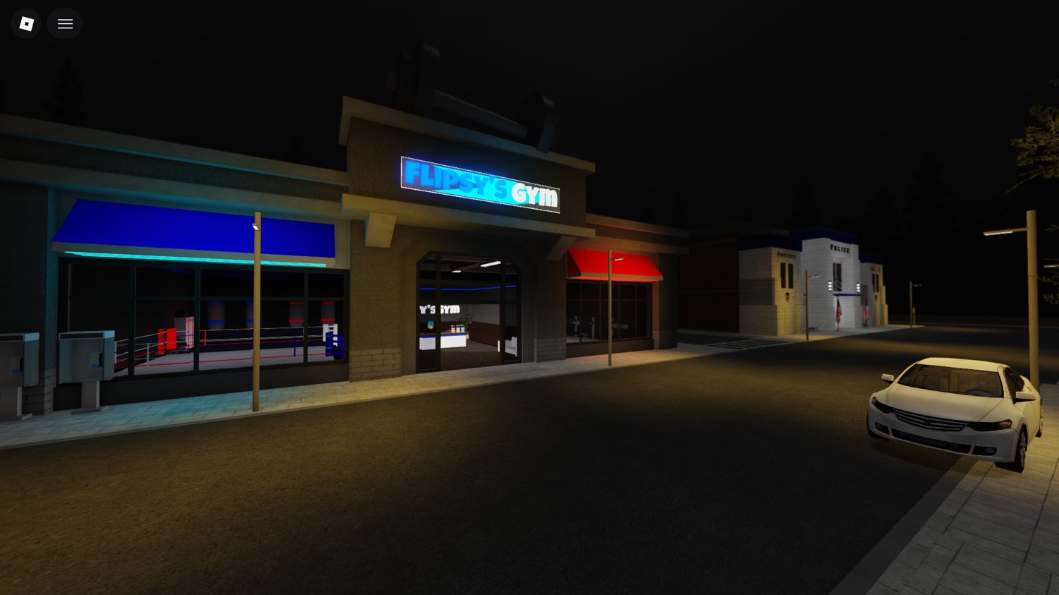 Roblox urban nightlife street with neon lighting