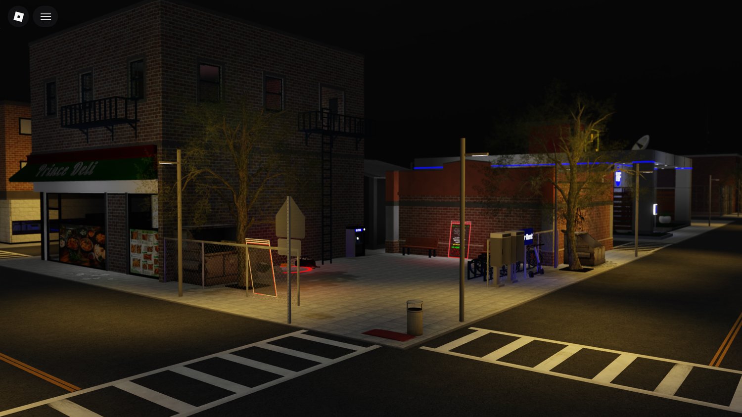 Neon-lit alleyway with moody city lighting