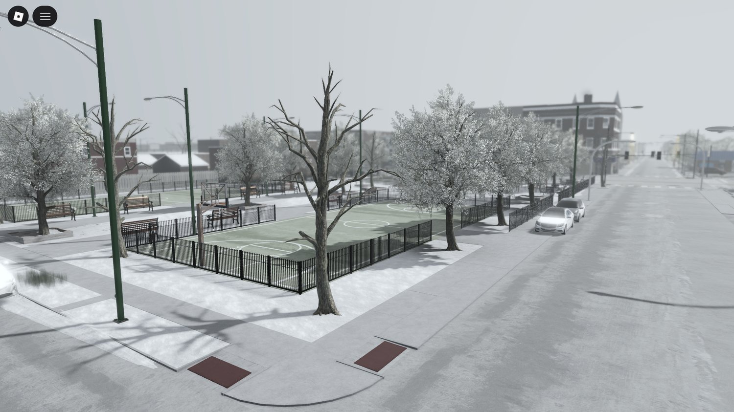 Winter city rooftops and public areas