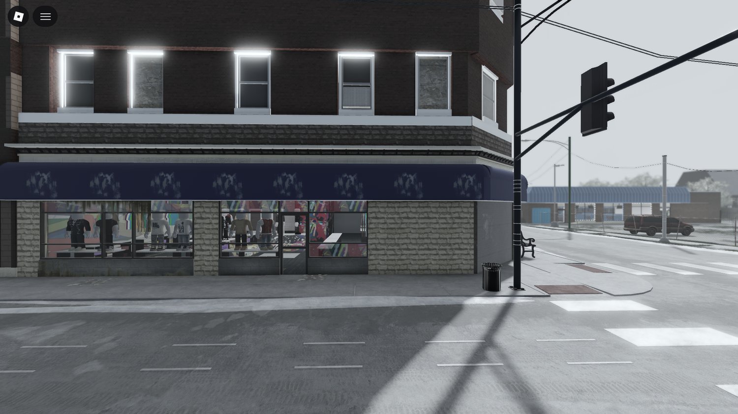 Snowy urban parks and sidewalks