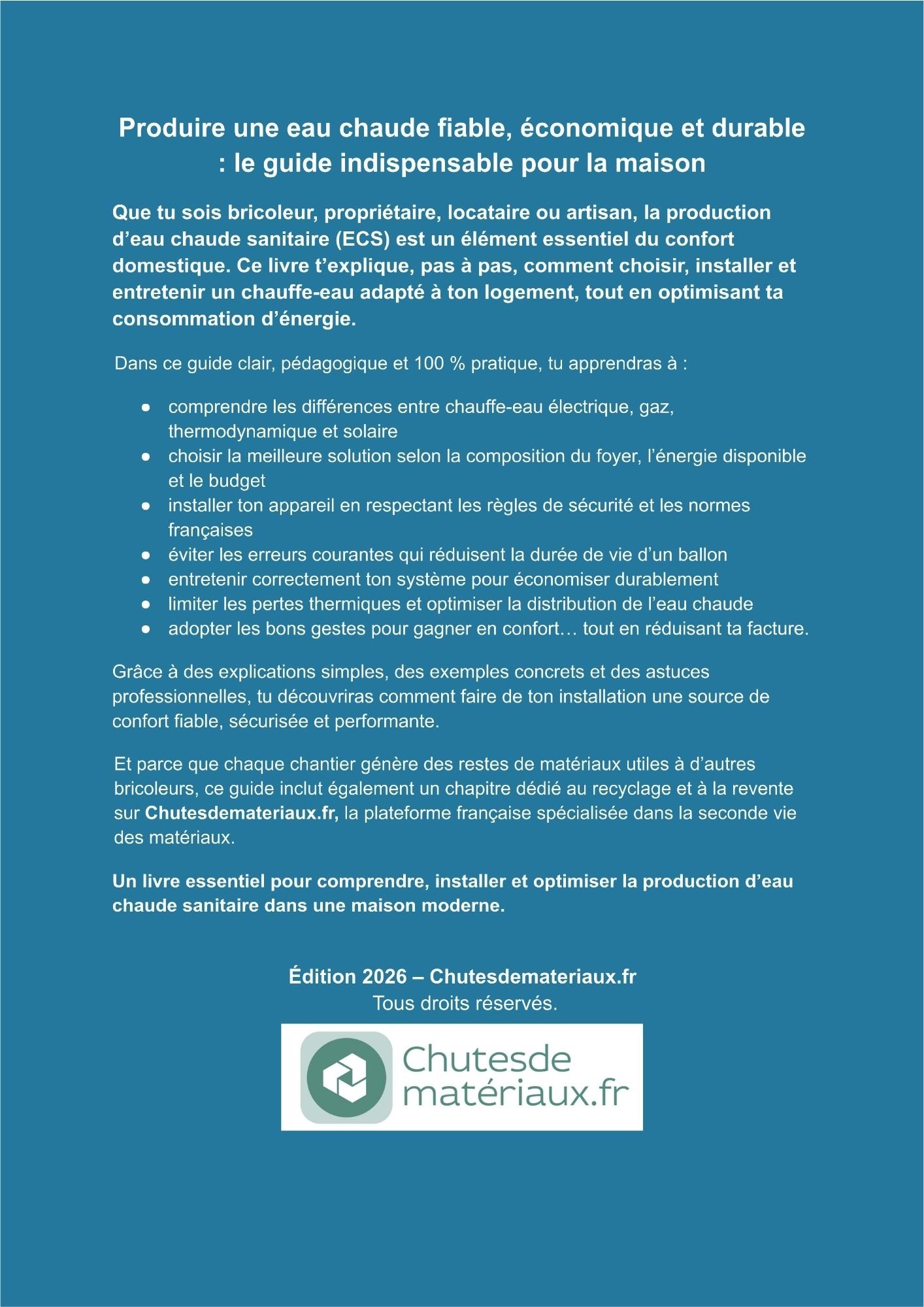 Couverture eBook sur la production d’eau chaude sanitaire avec chauffe-eau et indicateur de température