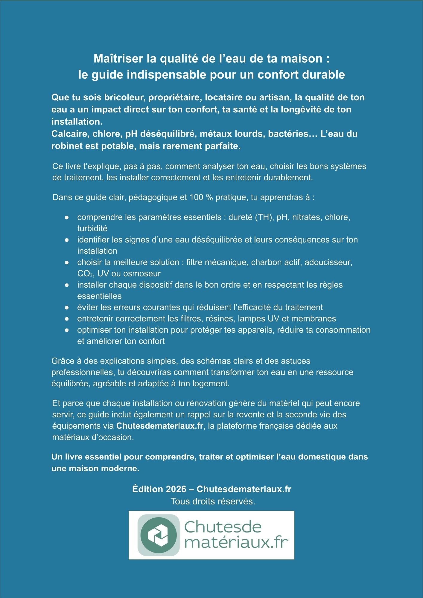 Couverture eBook sur le traitement de l’eau domestique avec équipements de filtration et adoucissement