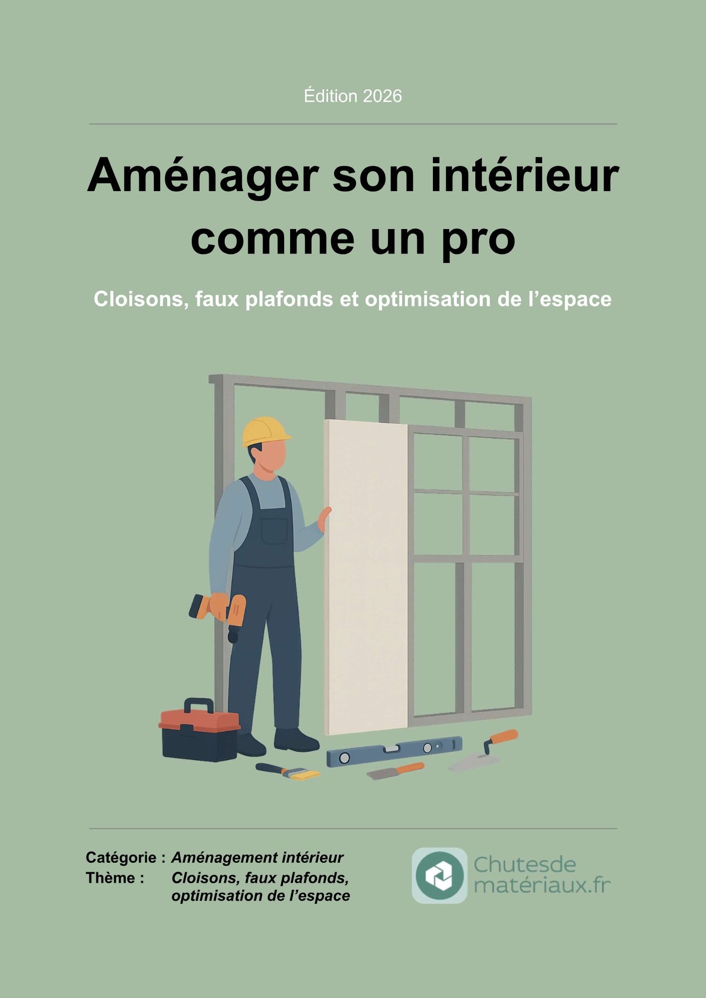 Couverture de l’eBook « Aménager son intérieur comme un pro – Cloisons, faux plafonds et optimisation de l’espace », guide pratique d’aménagement intérieur – Édition 2026