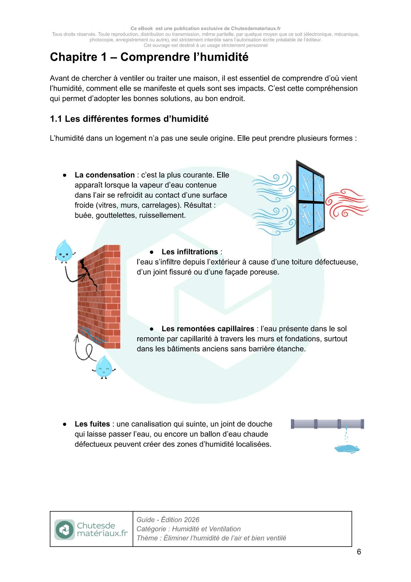 Illustration montrant le phénomène de condensation sur une fenêtre et l’importance de la circulation de l’air pour limiter l’humidité intérieure.
