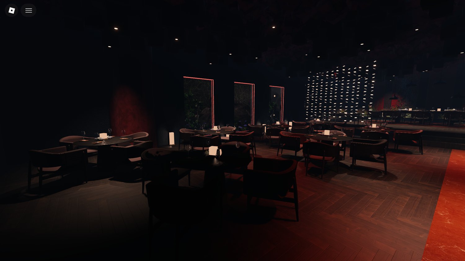 Atmospheric lighting inside premium restaurant