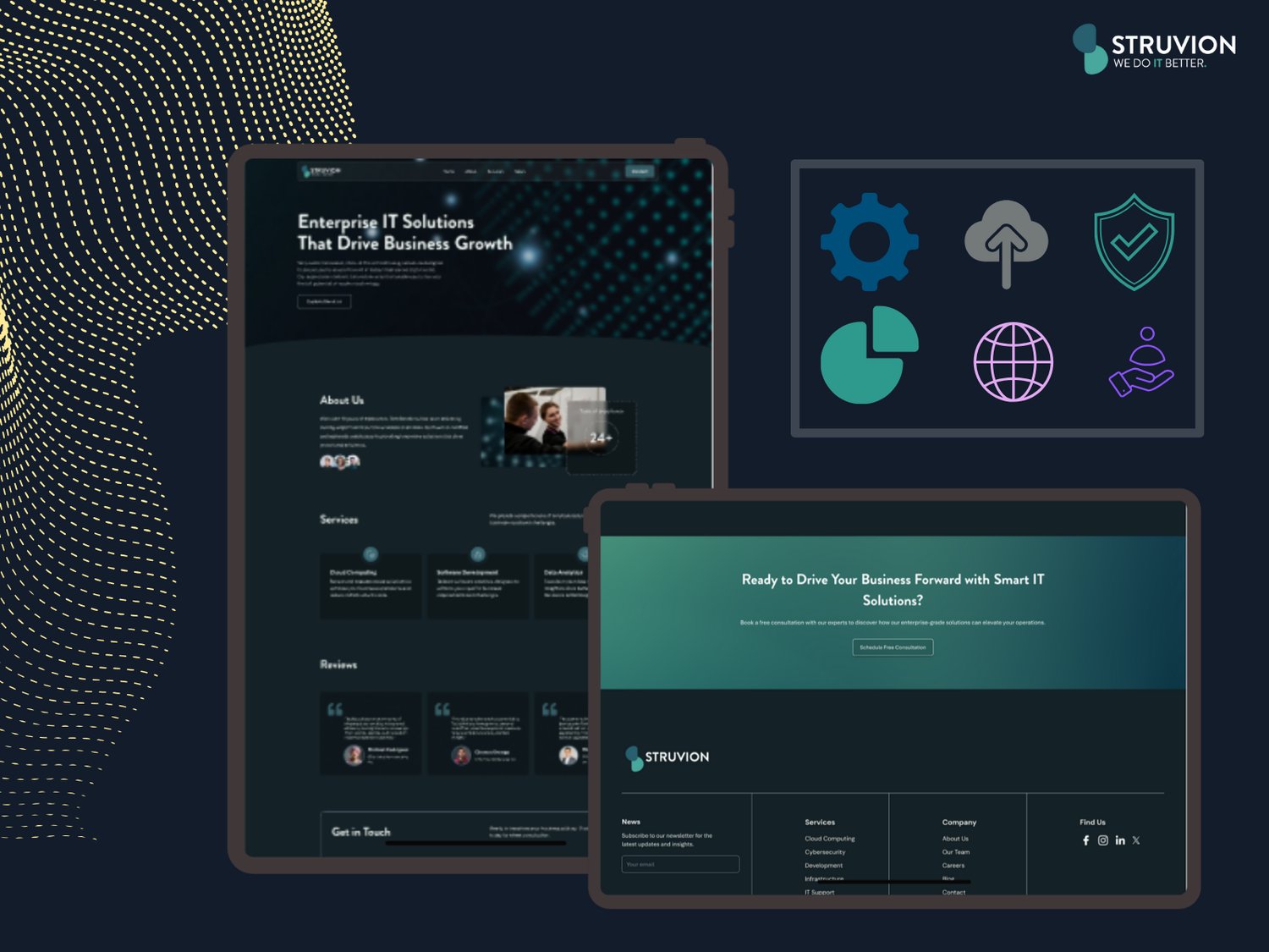 Struvion Enterprise IT Solutions Figma Landing Page Template in Dark Mode