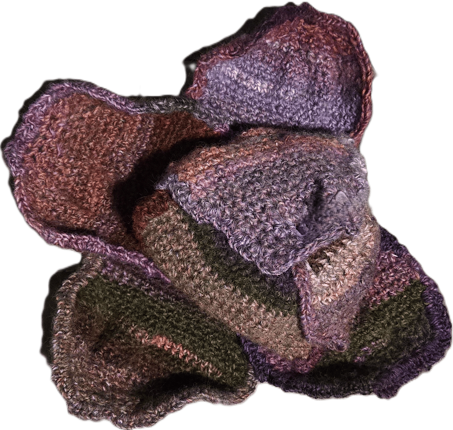 7 crochet cabbage leave combined to make a cabbage