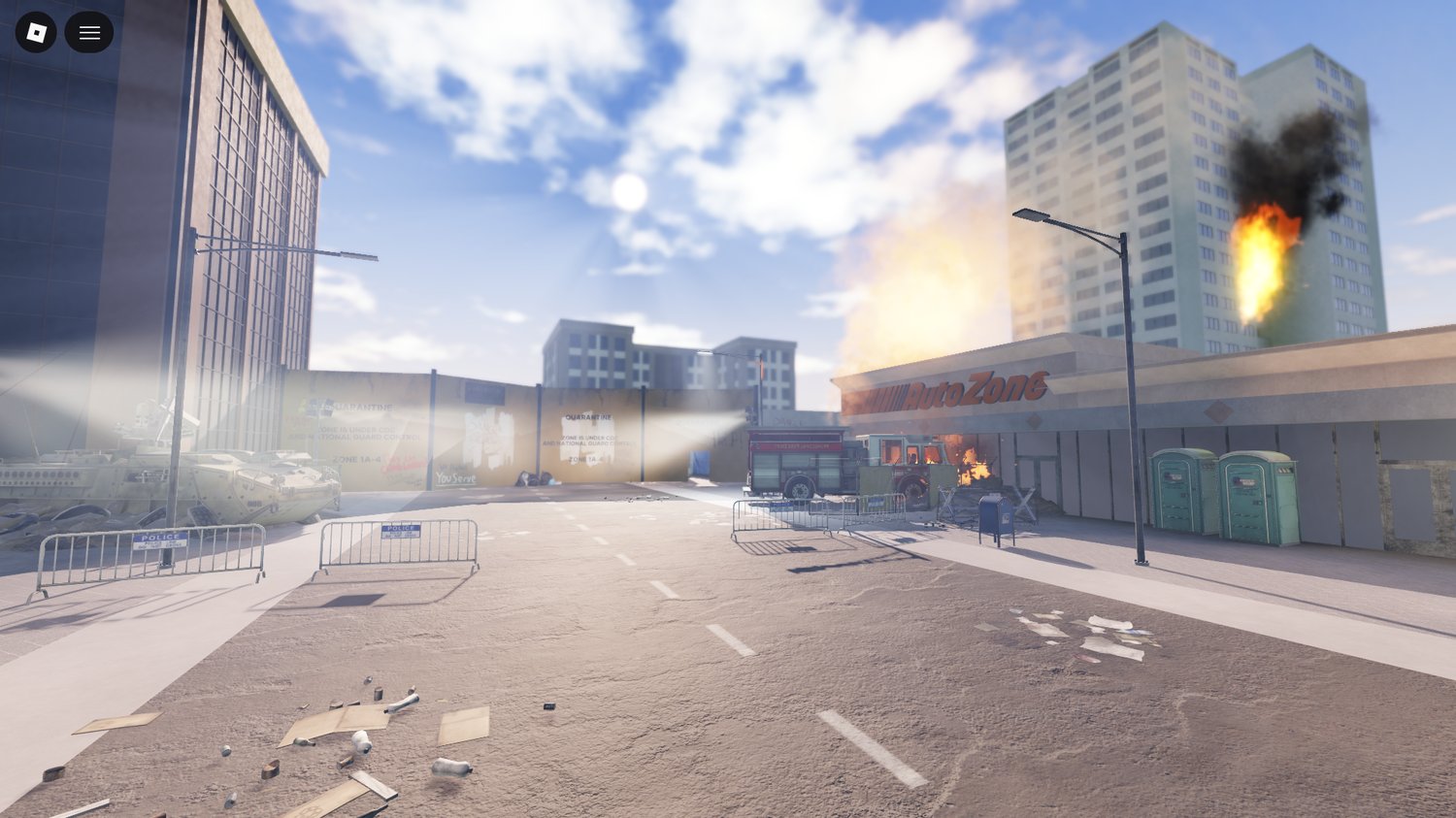 Burning buildings city Roblox