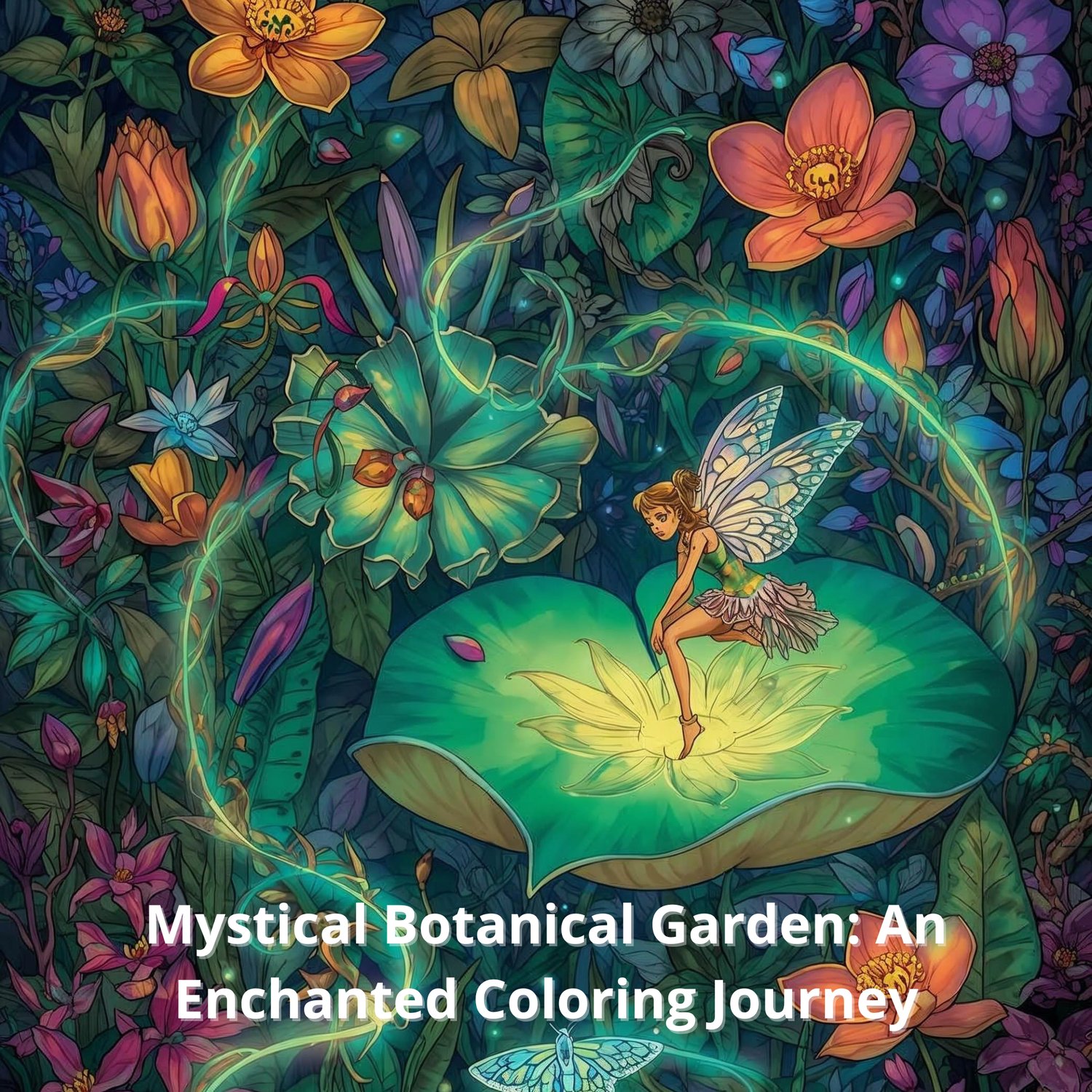 Mystical Botanical Garden coloring book cover, featuring enchanted nature and magical garden elements, 40+ pages PDF.