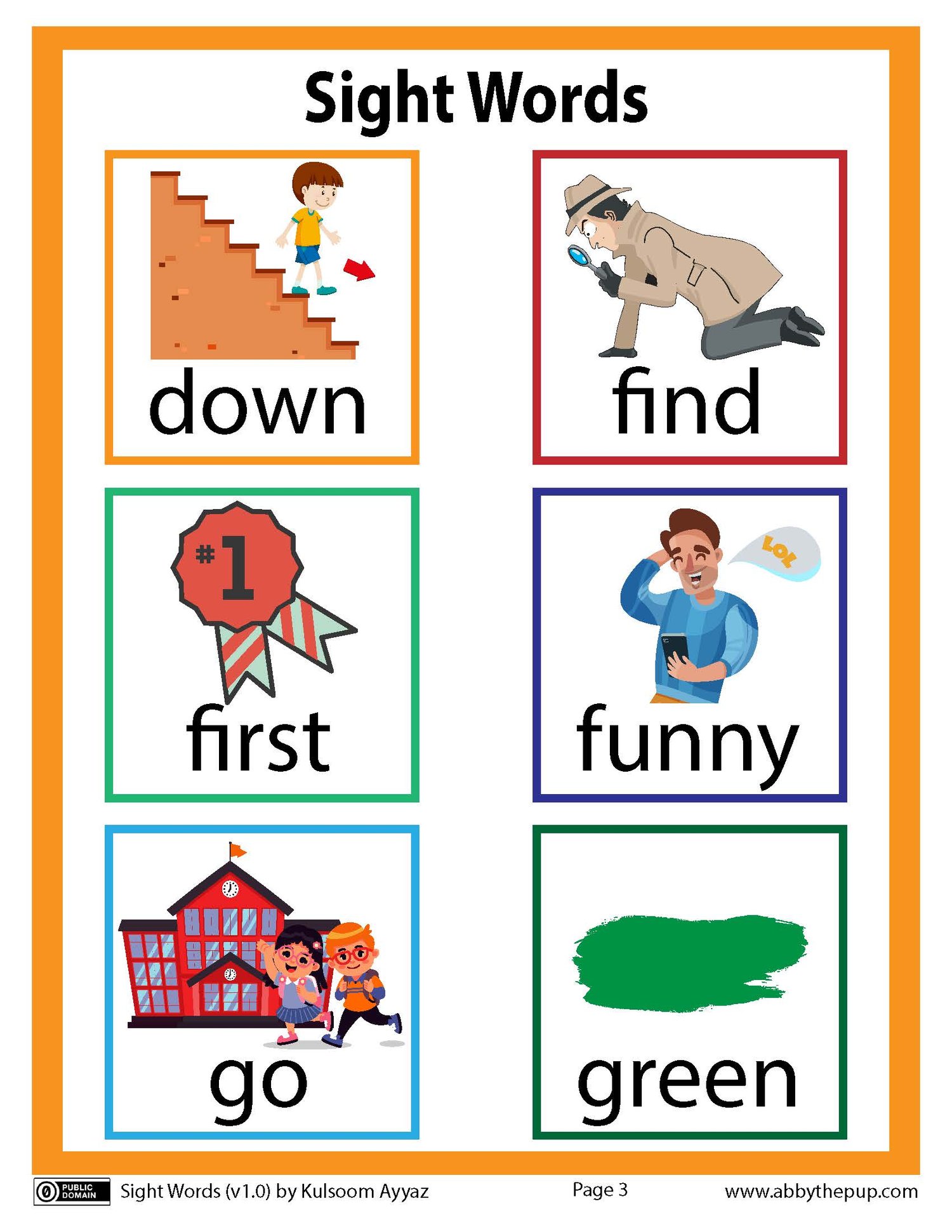 Sight Words Table Of Contents