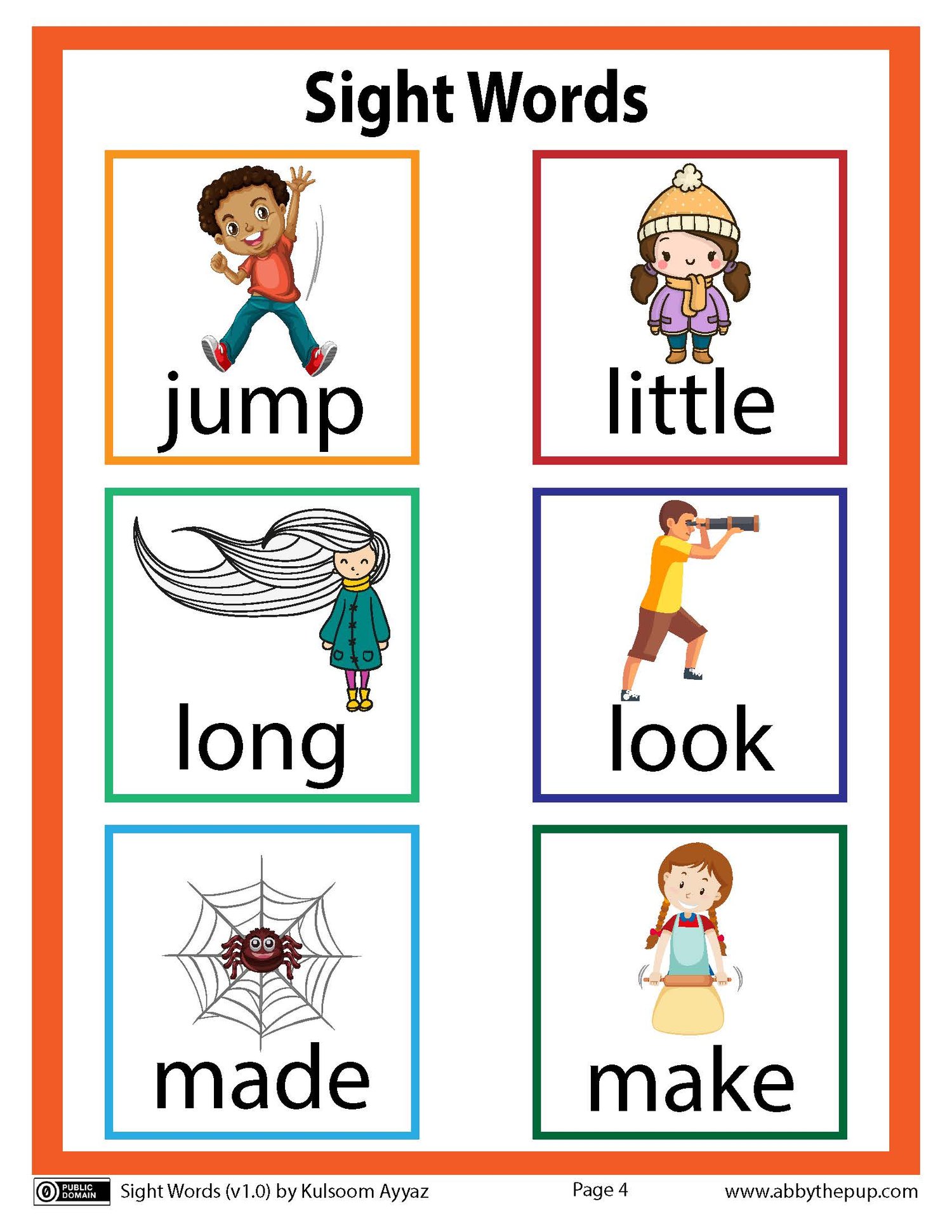 Sight Words Table Of Contents