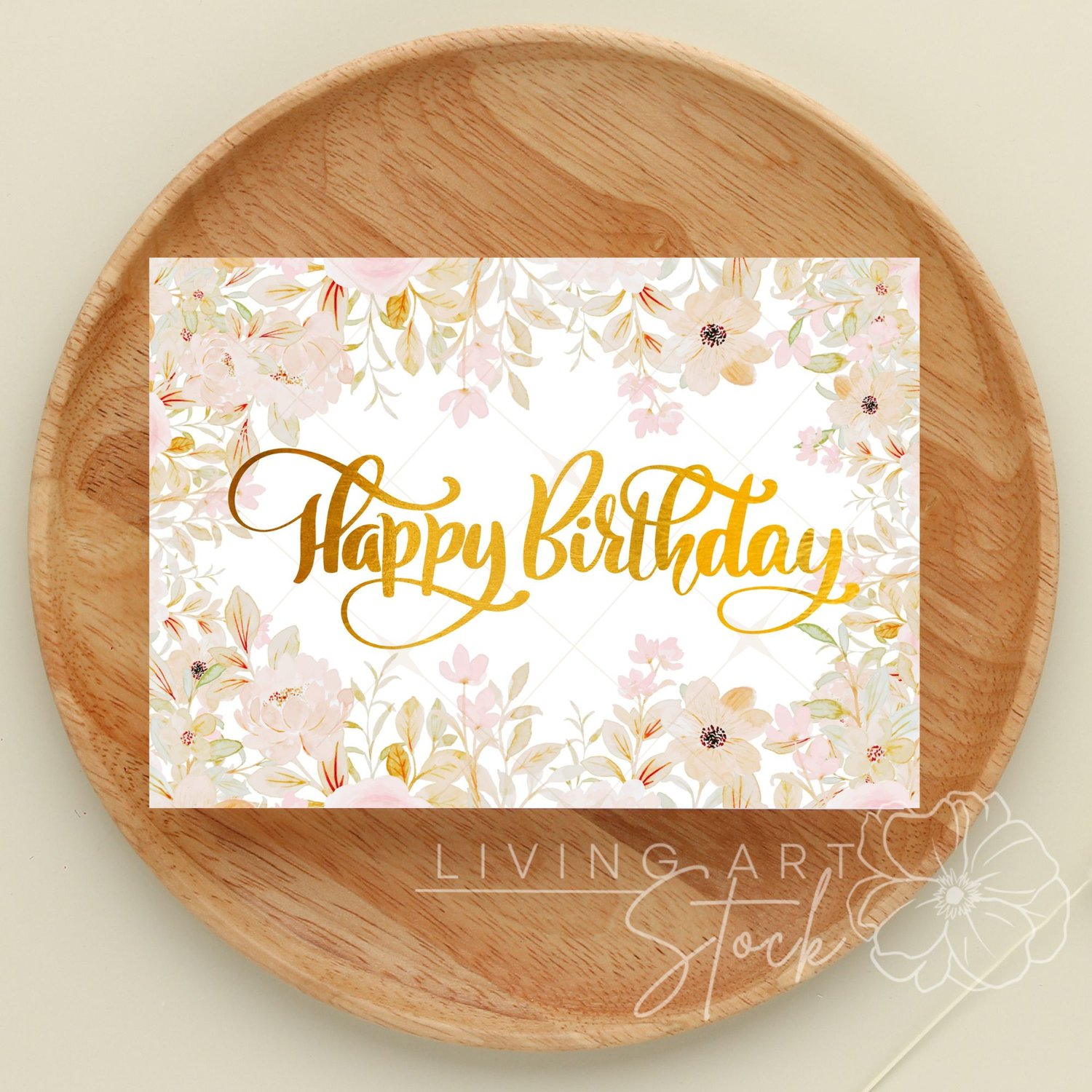 This high-quality digital illustration features a soft, romantic watercolor floral border framing a central message. The botanical elements consist of delicate blush pink peonies, pale peach blossoms, and soft green and gold-toned leaves. In the center, t