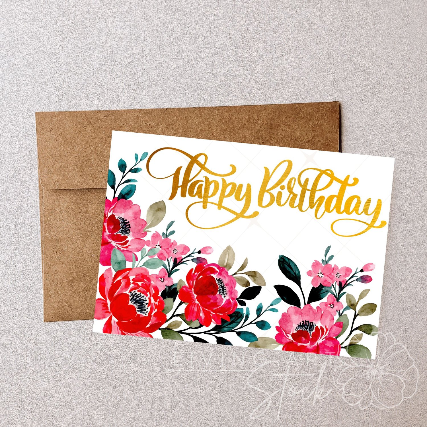 This digital illustration features a striking arrangement of vibrant pink and red watercolor peonies clustered along the bottom and left edges. The floral elements are complemented by deep emerald and teal leaves, providing a rich, high-contrast look agai