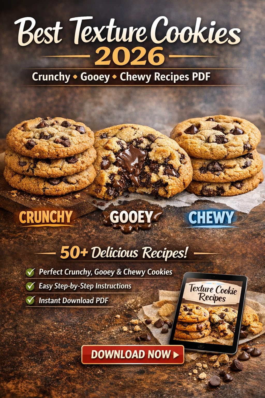 Crunchy, Gooey & Chewy Cookies PDF, Texture Cookie Recipes 2026, Step-by-step cookie recipe