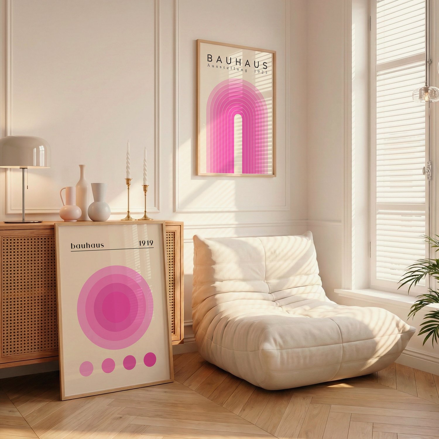 Bauhaus Pink Abstract Set of 3 Prints | Geometric Bauhaus Poster Trio | Modern Gallery Wall Art | Bauhaus Download