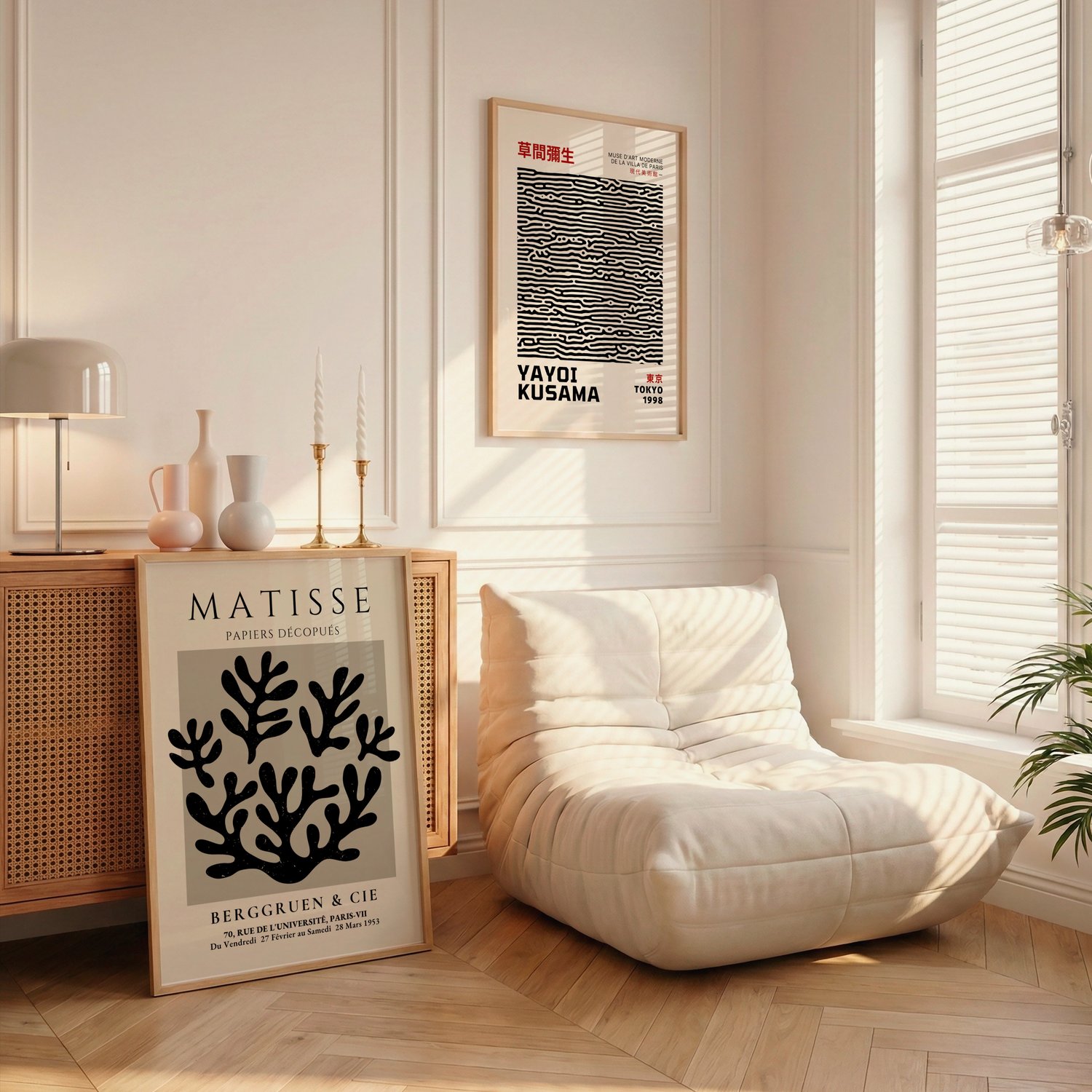 Modern, Bauhaus, and minimalist interiors  Art-inspired home décor lovers  Black and neutral wall art abstract displays  Curated, museum-style gallery walls