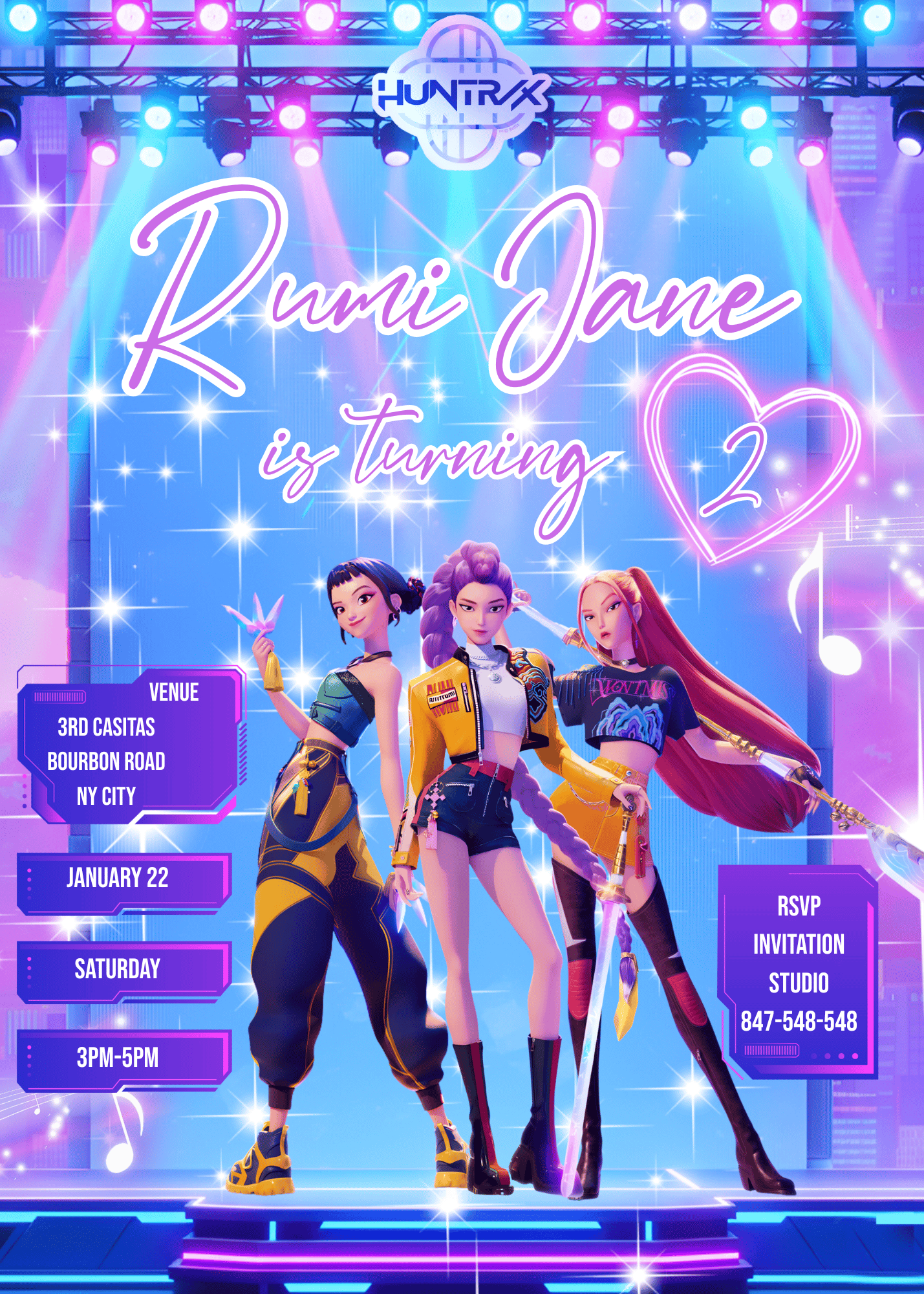 Kpop Demon Hunters Birthday Invitation Canva Template