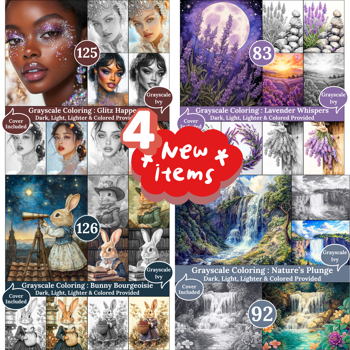 Grayscale Ivy New Arrivals — February 21, 2026 4 New Grayscale Coloring Books for Adults – Printable Digital PDFs Each book includes Dark, Light, Lighter & Colored versions, created for relaxing and inspiring coloring sessions.