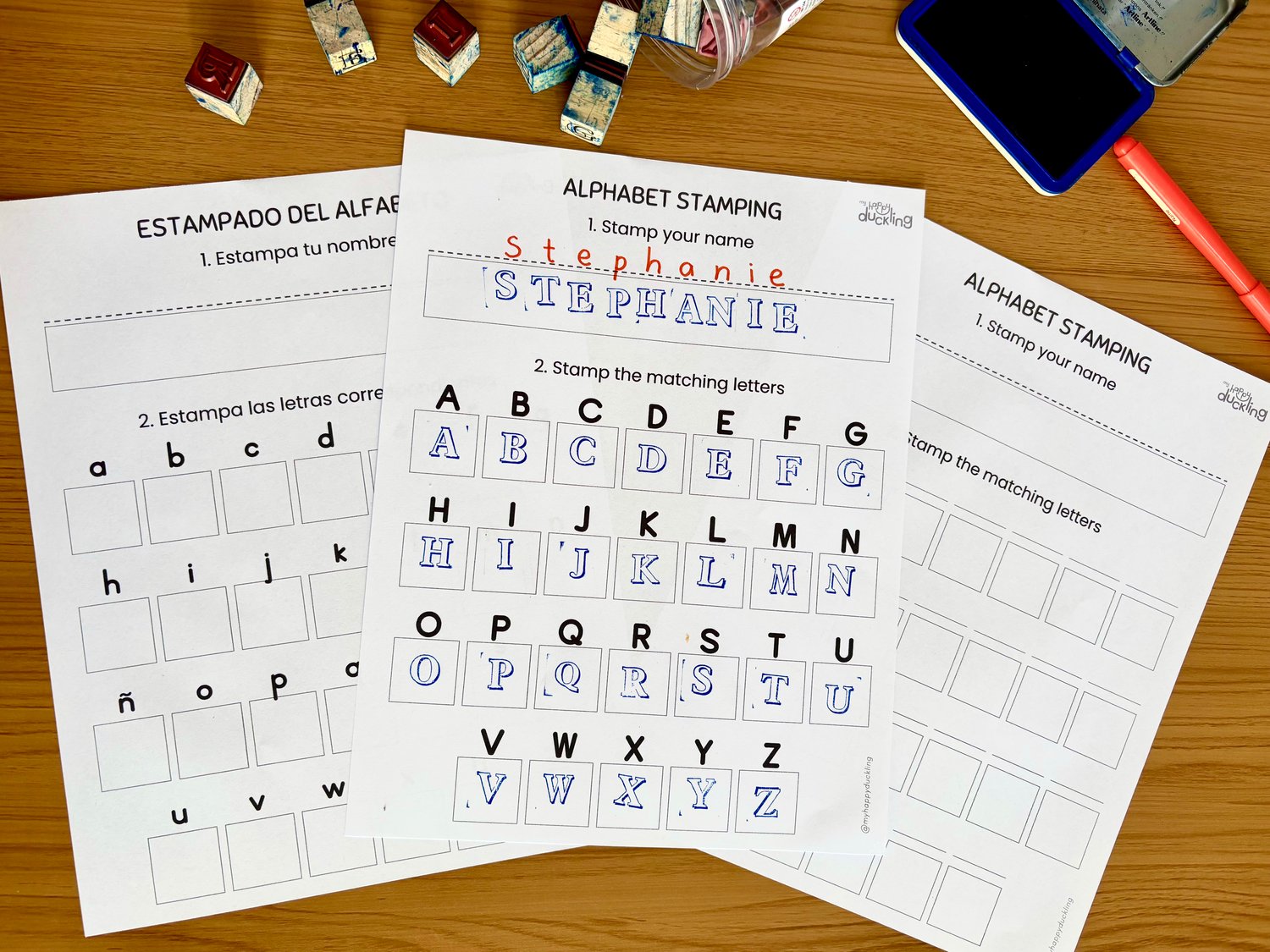 Alphabet Stamping Worksheets for Preschoolers (English & Spanish)