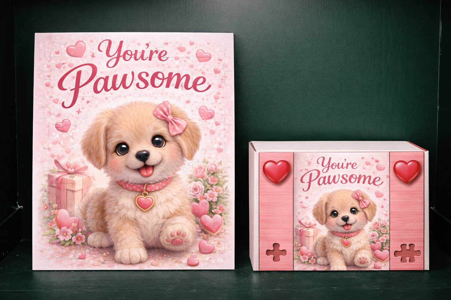 You’re Pawsome Valentine’s Day jigsaw puzzle with cute puppy and heart-themed artwork