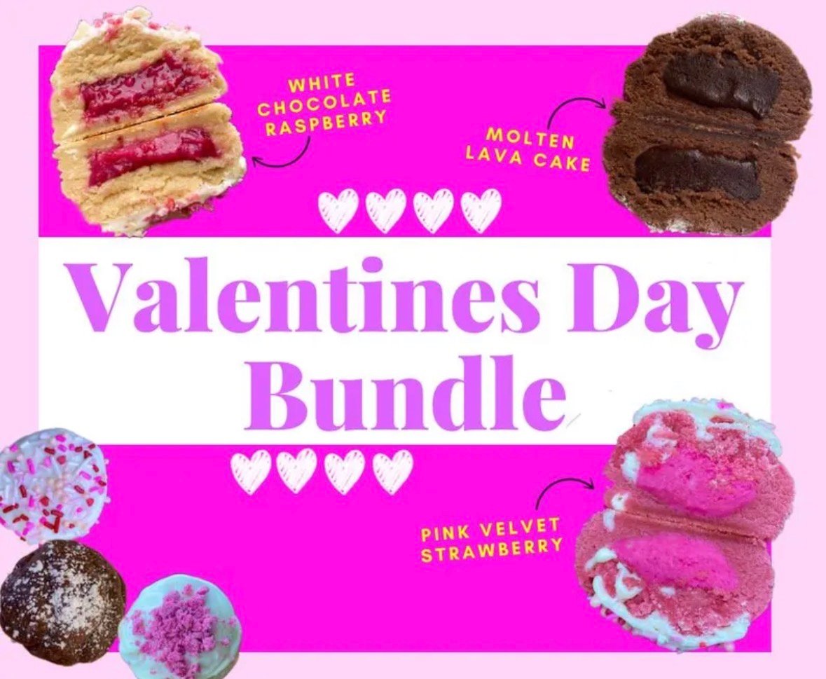 Gourmet stuffed cookie recipes Valentine’s Day 2026 digital download featuring gooey bakery-style cookies with romantic pink and chocolate designs