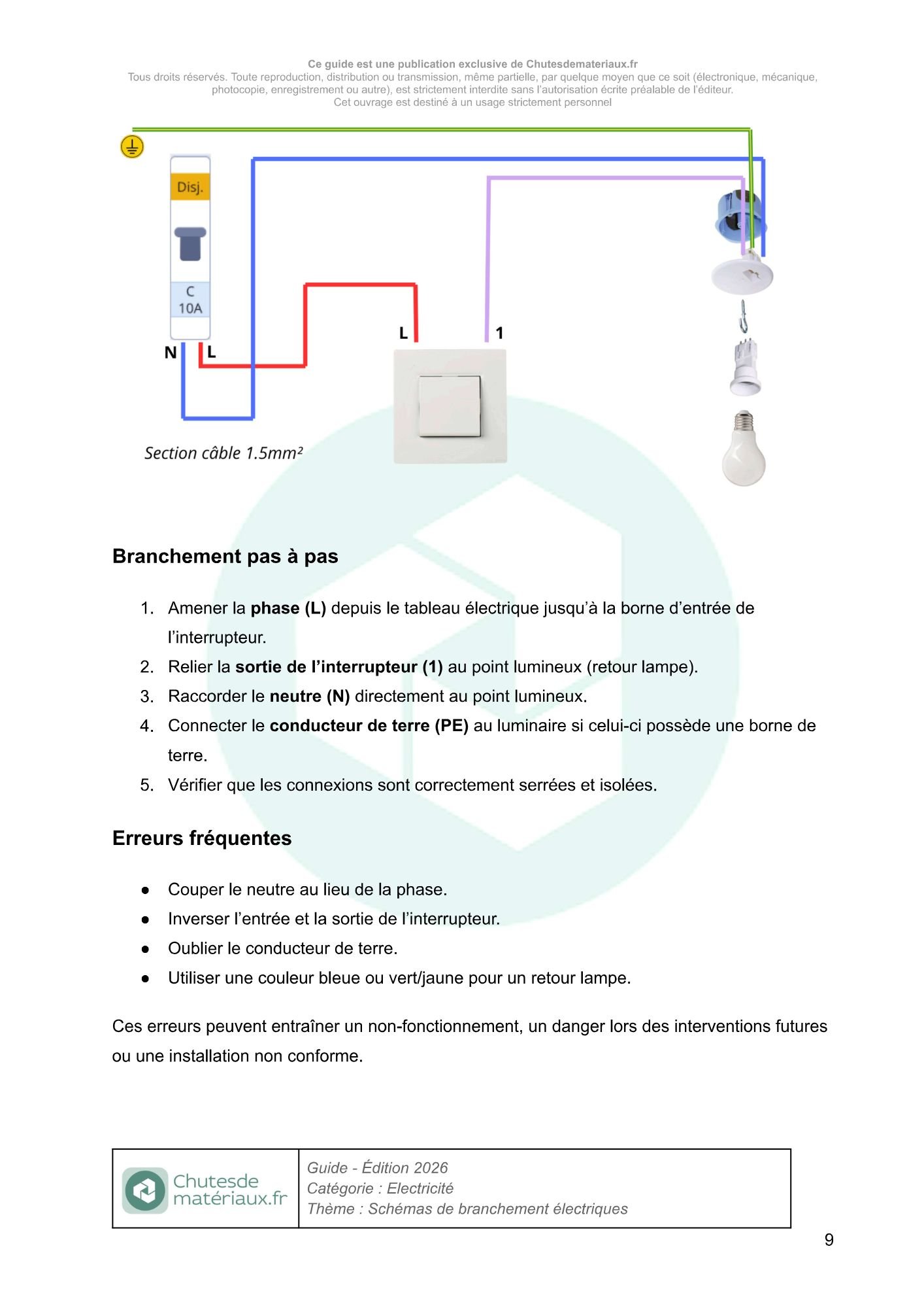 Schéma de branchement électrique détaillé pour installation domestique conforme à la norme NFC 15-100