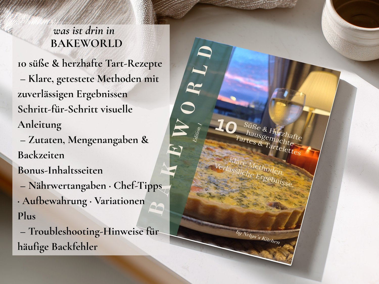 Inhalt des BakeWorld Rezeptbuchs mit süßen und herzhaften Tartlets, klaren Methoden und erprobten Rezepten