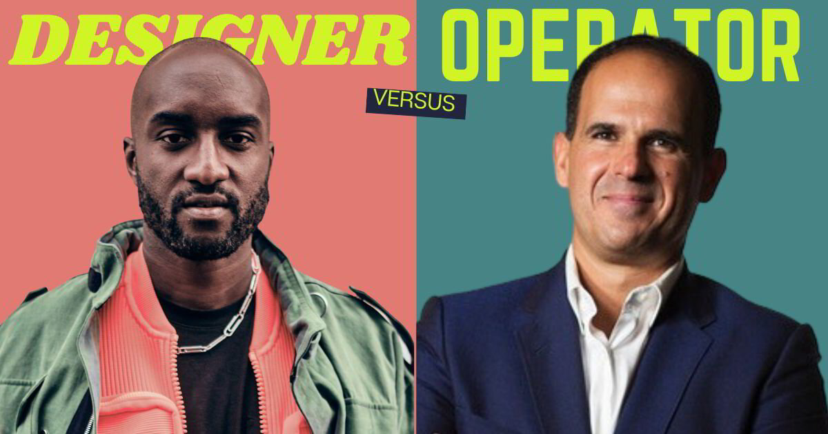 A visual comparison of designer and operator roles in streetwear, featuring a stylish t-shirt from a clothing brand.