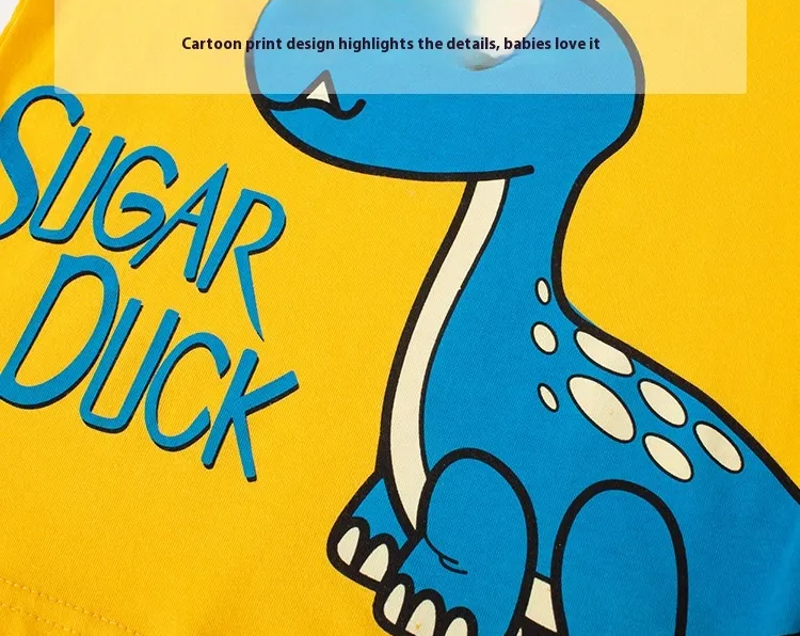 Boys cartoon dinosaur T-shirt with fun 3D tail design, breathable cotton summer top, Korean style, sizes 90–140cm